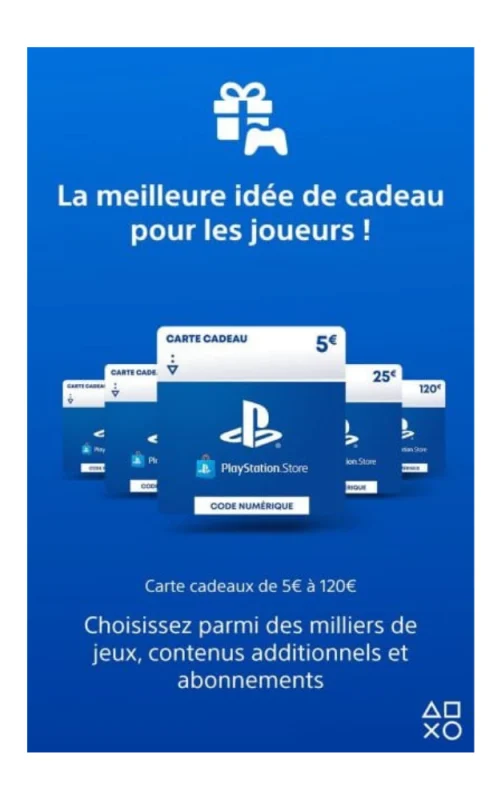 Carte de recharge PlayStation Network (PSN) pour profiter des services en ligne sur PS5 et PS4.